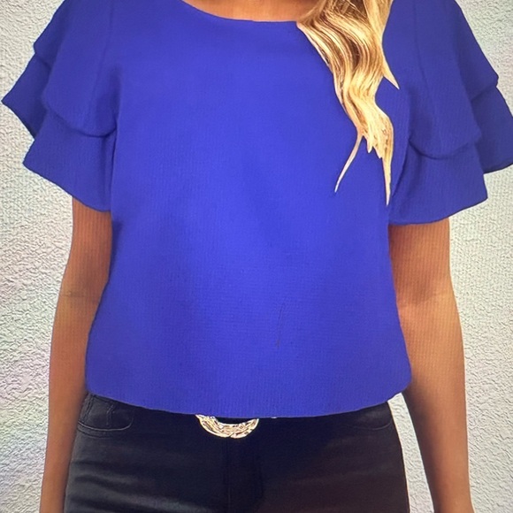 Chic Royal Blue Ruffle Sleeve Top - Picture 1 of 7